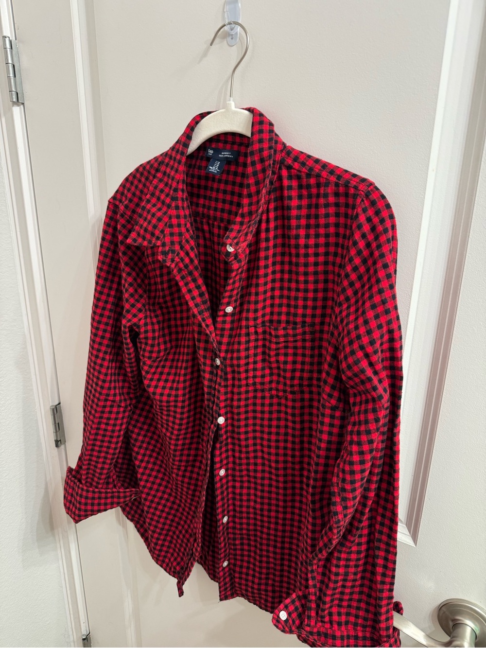 GAP Red and Black Check Button-Down Shirt - Picture 2 of 4